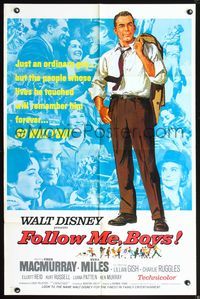 3z326 FOLLOW ME BOYS one-sheet poster '66 Fred MacMurray leads Boy Scouts, Kurt Russell, Walt Disney