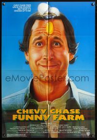 3z361 FUNNY FARM one-sheet movie poster '88 smiling Chevy Chase w/egg on his face by Steven Chorney!