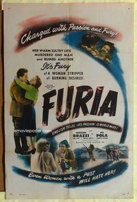 3z362 FURIA 1sh '48 Rossano Brazzi ruined by warm sultry lips & burning desire that murdered a man!