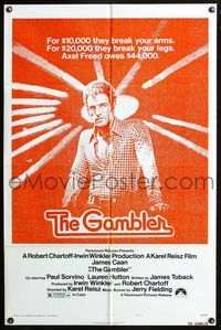 3z367 GAMBLER style B one-sheet movie poster '74 cool image of James Caan!