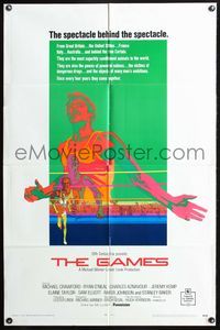 3z371 GAMES one-sheet poster '70 Michael Crawford, Ryan O'Neal, Michael Winner, Olympics, cool art!