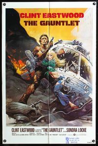 3z374 GAUNTLET int'l one-sheet movie poster '77 Clint Eastwood, great Frank Frazetta action art!