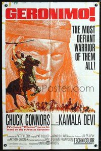 3z377 GERONIMO one-sheet movie poster '62 most defiant Native American Indian warrior Chuck Connors!