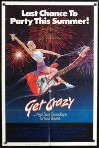 3z379 GET CRAZY one-sheet poster '83 great MacLeod art of sexy girl riding flying Stratocaster!
