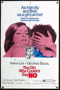 3z391 GIRL WHO COULDN'T SAY NO one-sheet '69 sexy Virna Lisi is the end in loving, George Segal!