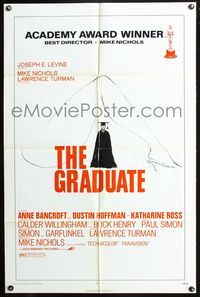 3z408 GRADUATE one-sheet poster R72 artwork of Dustin Hoffman in gown & Anne Bancroft's sexy leg!
