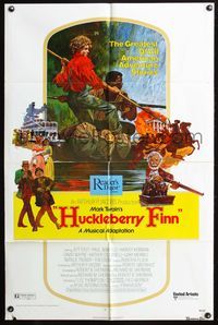 3z475 HUCKLEBERRY FINN one-sheet movie poster '74 based on the Mark Twain classic, cool artwork!