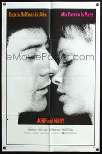 3z536 JOHN & MARY one-sheet poster '69 super close image of Dustin Hoffman about to kiss Mia Farrow!