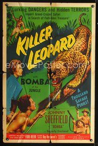 3z553 KILLER LEOPARD one-sheet movie poster '54 Bomba the Jungle Boy & a thousand savage perils!