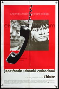 3z564 KLUTE rare alternate style 1sh '71 Donald Sutherland & Jane Fonda, dangling telephone art!