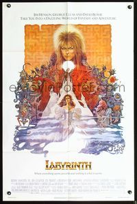 3z570 LABYRINTH one-sheet '86 art of David Bowie & Jennifer Connelly by Ted CoConis, Jim Henson