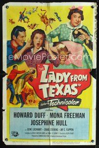 3z572 LADY FROM TEXAS one-sheet poster '51 Howard Duff, Mona Freeman, Josephine Hull, wacky images!