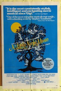 3z591 LITTLE NIGHT MUSIC advance teaser one-sheet '78 Elizabeth Taylor, Diana Rigg, cool tree art!
