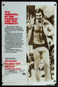 3z598 LONGEST YARD one-sheet '74 shirtless Burt Reynolds, Eddie Albert, Ed Lauter, prison football!