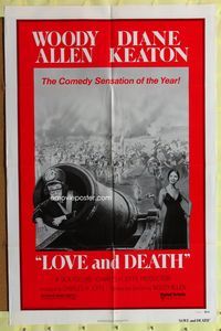 3z602 LOVE & DEATH style C one-sheet poster '75 Diane Keaton fires Woody Allen out of a cannon!