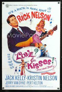 3z603 LOVE & KISSES one-sheet '65 Ricky Nelson playing guitar, not rock & roll but Rick & roll!