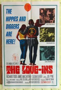3z606 LOVE-INS one-sheet poster '67 Richard Todd, James MacArthur, hippies & diggers, sex & drugs!