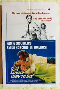 3z607 LOVELY WAY TO DIE one-sheet poster '68 great image of Kirk Douglas romancing Sylva Koscina!