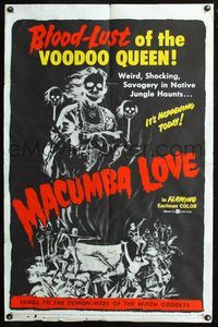 3z613 MACUMBA LOVE one-sheet poster '60 cool voodoo horror art, blood-lust of the voodoo queen!
