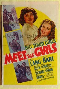 3z627 MEET THE GIRLS one-sheet '38 great image of the sexy Big Town Girls June Lang & Lynn Bari!