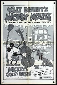 3z633 MICKEY'S GOOD DEED one-sheet R74 Disney, Mickey Mouse plays carols on cello while Pluto sings!