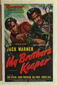 3z651 MY BROTHER'S KEEPER one-sheet '49 English convicts chained together like in The Defiant Ones!