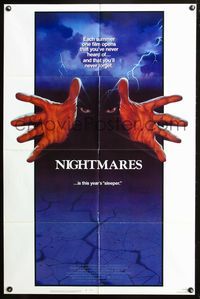 3z672 NIGHTMARES one-sheet movie poster '83 cool sci-fi horror art of faceless man reaching forward!