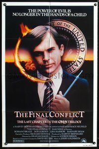 3z695 OMEN 3 - THE FINAL CONFLICT one-sheet '81 creepy image of Sam Neill as President Damien!