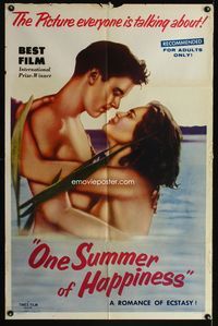 3z704 ONE SUMMER OF HAPPINESS one-sheet movie poster '54 Hon dansade en sommar, very sexy image!