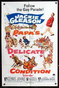 3z718 PAPA'S DELICATE CONDITION 1sh '63 Jackie Gleason, follow the gay parade, great wacky artwork!