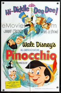 3z726 PINOCCHIO one-sheet movie poster R62 Walt Disney classic fantasy cartoon!
