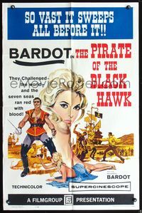 3z729 PIRATE OF THE BLACK HAWK one-sheet '61 great art of super sexy sister of Brigitte Bardot!