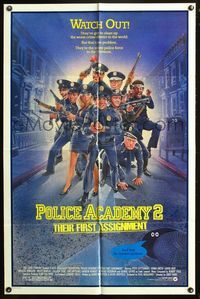 3z733 POLICE ACADEMY 2 one-sheet '85 Steve Guttenberg, Bubba Smith, great Drew Struzan art of cast!
