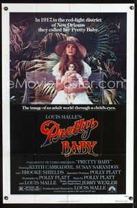 3z736 PRETTY BABY one-sheet '78 directed by Louis Malle, young Brooke Shields sitting with doll!