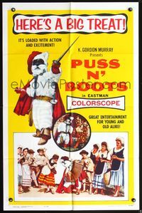 3z743 PUSS 'N BOOTS one-sheet movie poster '63 Mexican cat, it's loaded with action & excitement!