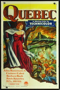 3z744 QUEBEC one-sheet poster '51 art of beautiful Corinne Calvet by men fighting in Canada!