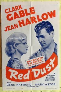 3z755 RED DUST one-sheet movie poster R63 Clark Gable treats sexy Jean Harlow rough & she loves it!