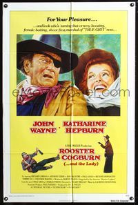 3z774 ROOSTER COGBURN int'l one-sheet movie poster '75 great art of John Wayne & Katharine Hepburn!