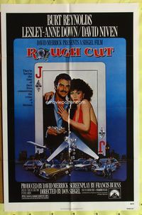 3z775 ROUGH CUT one-sheet '80 Burt Reynolds, sexy Lesley-Anne Down, cool playing card artwork!