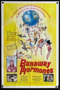 3z777 RUNAWAY HORMONES one-sheet movie poster '72 Rene Bond, wild art of sex-crazed females!