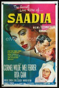 3z782 SAADIA one-sheet poster '54 Arab Cornel Wilde, Mel Ferrer & Rita Gam in hot-blooded Morocco!