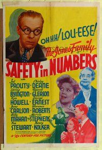 3z784 SAFETY IN NUMBERS one-sheet '38 Jones Family, Jed Prouty, Shirley Deane, Spring Byington