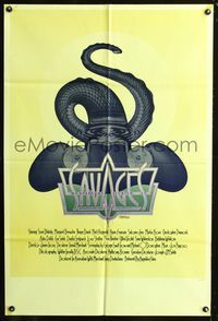 3z791 SAVAGES int'l one-sheet poster '72 Michael O'Donoghue, cool art of classic car & huge snake!