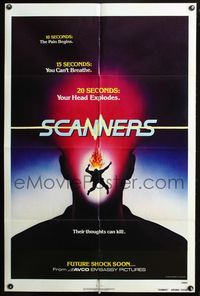 3z792 SCANNERS advance/teaser one-sheet '81 David Cronenberg, in 20 seconds your head explodes!
