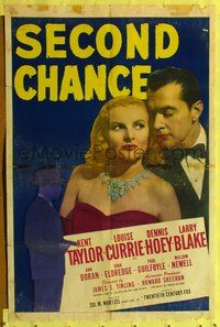 3z797 SECOND CHANCE one-sheet poster '47 Kent Taylor eyes sexy Louise Currie in a low-cut dress!