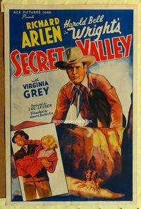 3z799 SECRET VALLEY one-sheet poster R40s cool stone litho of cowboy Richard Arlen on the lookout!