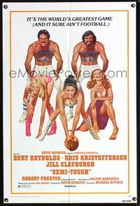 3z801 SEMI-TOUGH one-sheet movie poster '77 Burt Reynolds, Kris Kristofferson, sexy football art!