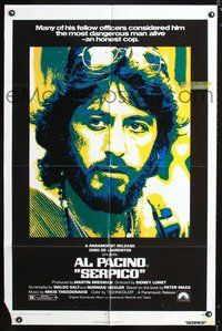 3z803 SERPICO one-sheet poster '74 cool close up image of Al Pacino, Sidney Lumet crime classic!