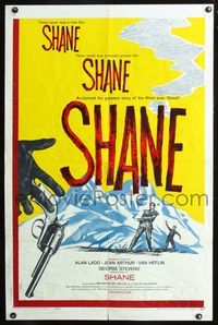 3z809 SHANE one-sheet R59 most classic western, Alan Ladd, Jean Arthur, Van Heflin, Brandon De Wilde