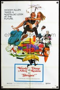 3z827 SLEEPER one-sheet movie poster '74 Woody Allen, Diane Keaton, wacky futuristic sci-fi comedy!